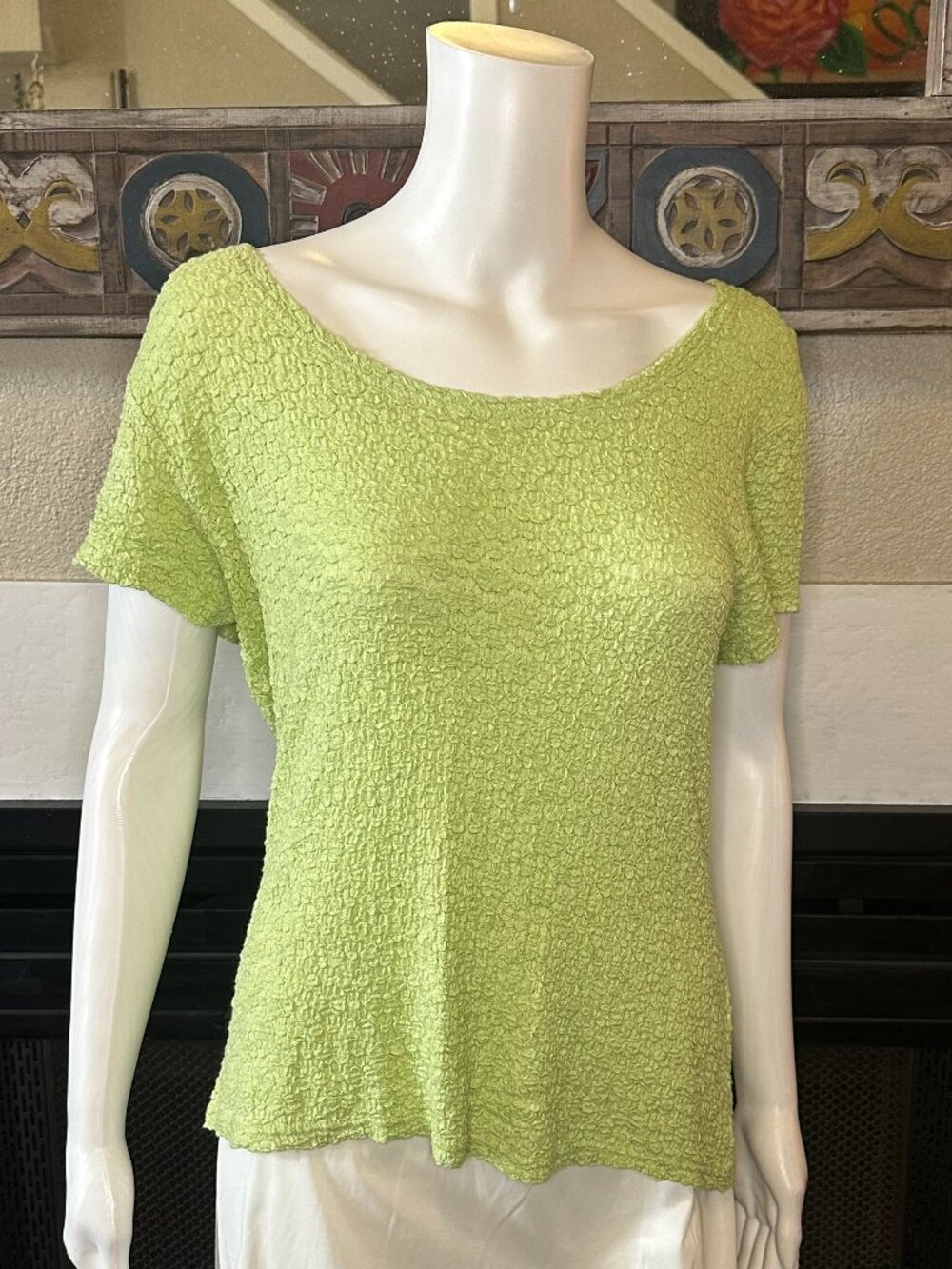 WORTHINGTON STRETCH TEXTURED Bud Green Short Sleeve Top LARGE Blouse NWT